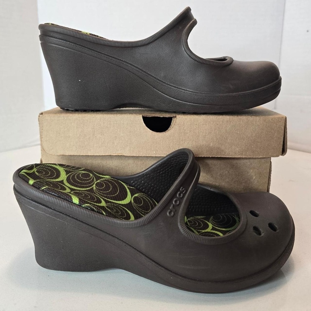 Crocs Frances Women's Size 6 Brown Mary Jane Wedge Sandals Closed Toe